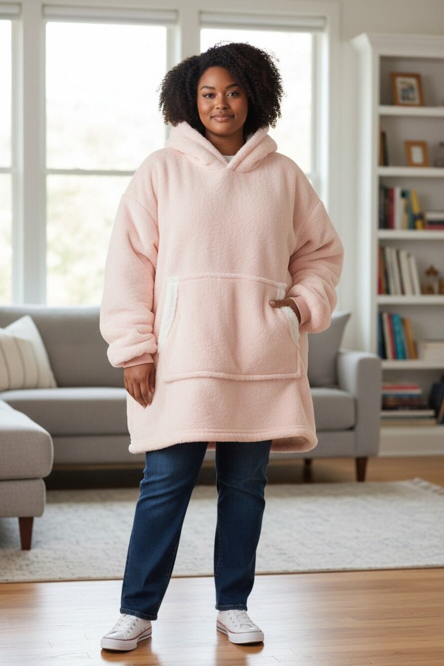 Plushy Pink Jacket Pullover Hoodie Super Soft Hooded Woman's Plus New 2-3X